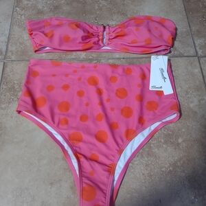 Pink and Orange Polka Dot Bikini Set